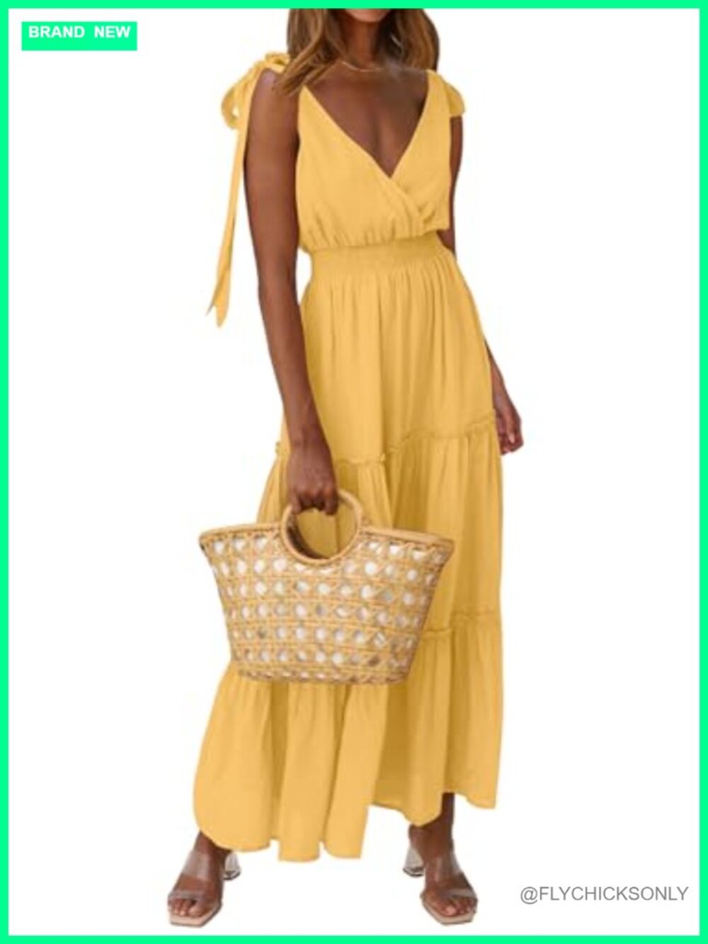 Women's Sleeveless Tiered Maxi Dress Smocked Tie Strap Sundress